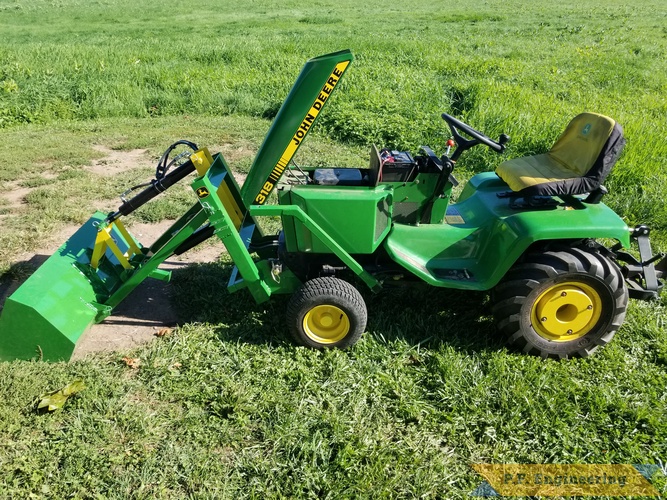 Gene H. from Palm, PA - Pin-on Mini Payloader | Built by Gene H. from Palm, PA for his John Deere 318 - hood up